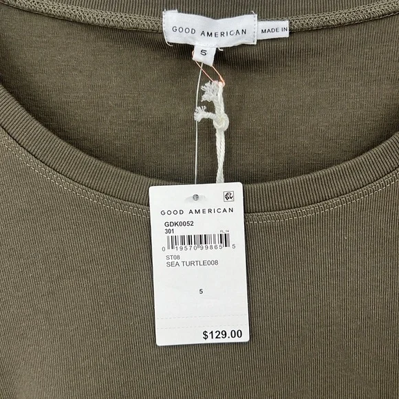 Good American Rushed Mini Tank Dress Color: Sea turtle (olive green) SZ 5X - Picture 6 of 11